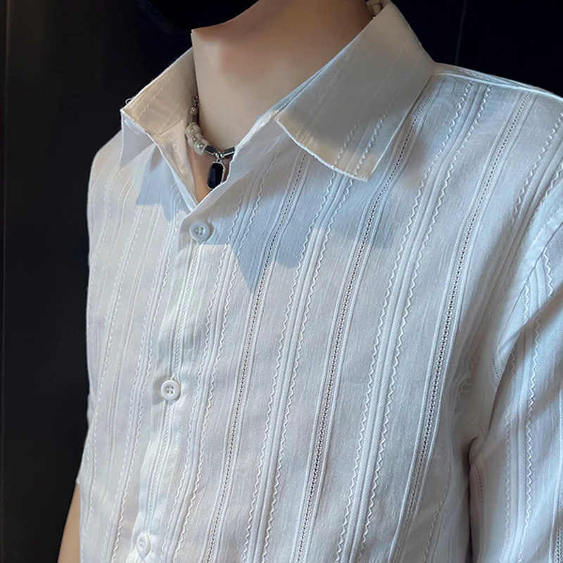 2022 Summer Solid Color Shirts Men Half Sleeve Slim Casual Shirt Business Formal Dress Shirt Social Party Streetwear Lapel Tops