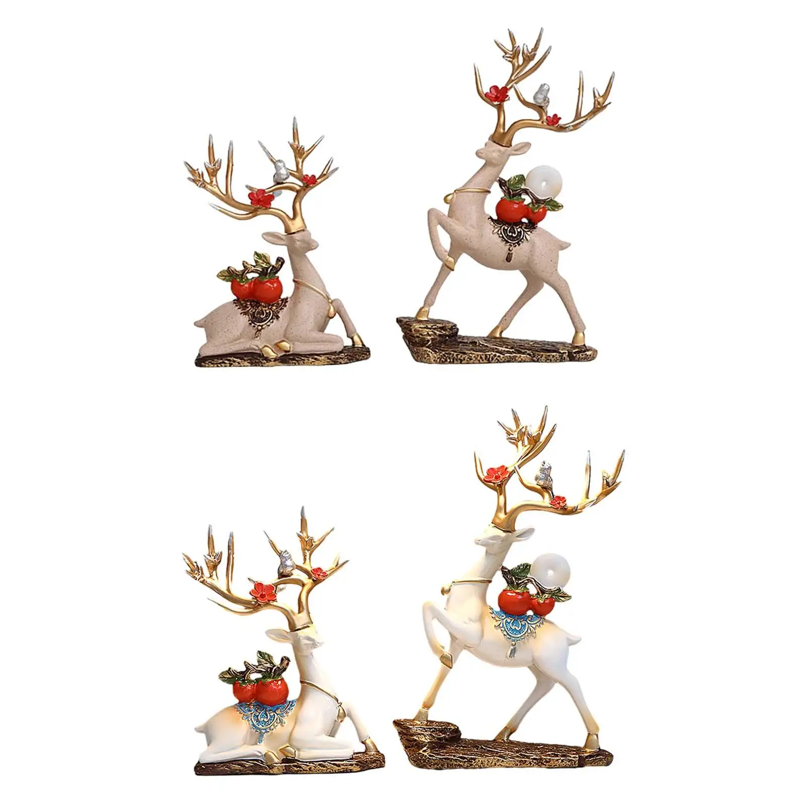 

2x Reindeer Statues Collectable Gift Art Figurine Decorative Deer Lover Sculpture for Wedding Bar Bookshelf Living Room Desktop