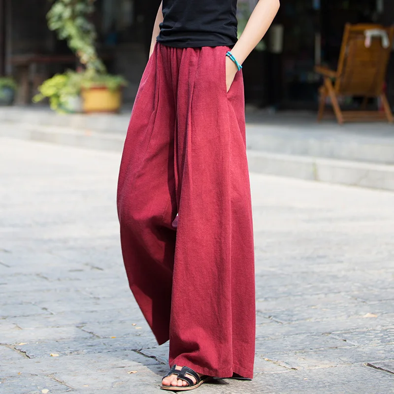 New Style Casual Cotton Linen Trouser Elastic Waist Women Pants 2022 Spring Solid Color Chinese Style Harem Pants