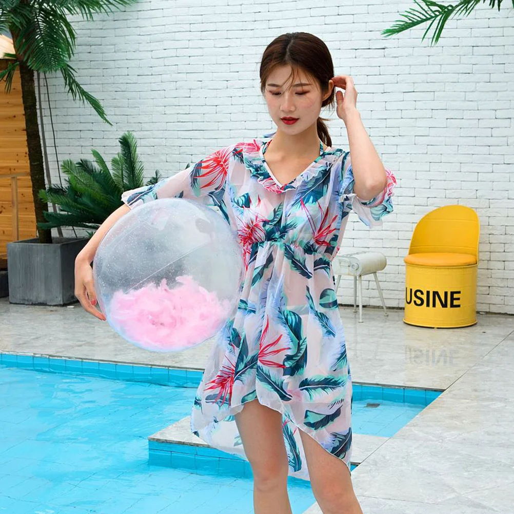 

Inflatable Ball Round Transparent Outdoor Indoor Water Playing Beach Ball (Pink, 40CM After Air Inflation, Contains A