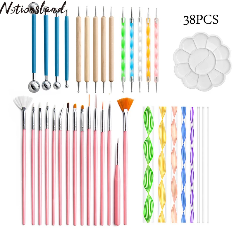 38pcs/set Mandala Dotting Tools for Rock Painting Mandala Art Tool Include Acrylic Rods& Dotting Pen&Stencil&Paint Tray&Brushes