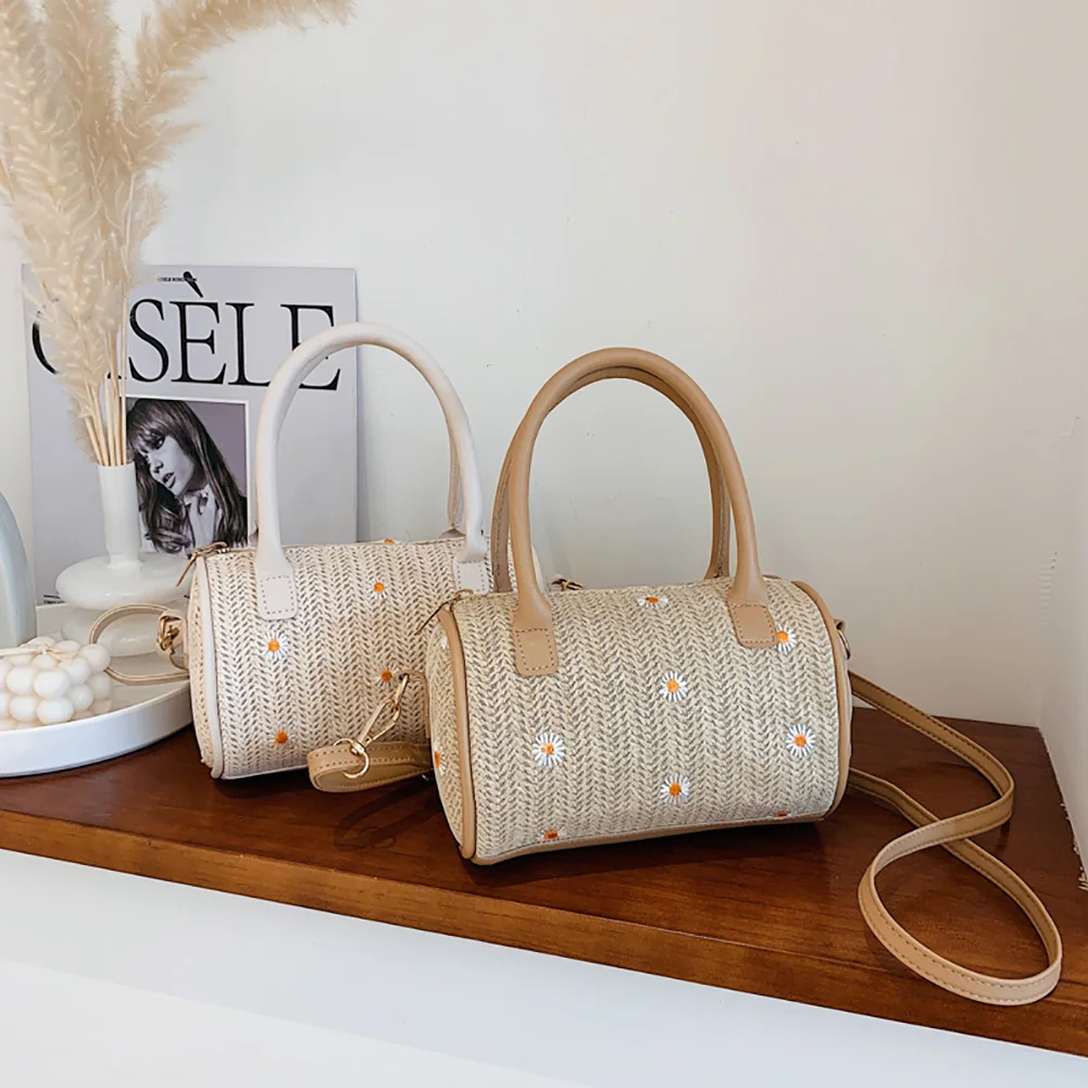 

Кружевная Соломенная женская сумочка с ромашками и цветами, Пляжная плетеная Сумка-тоут через плечо из искусственной кожи для путешествий ...
