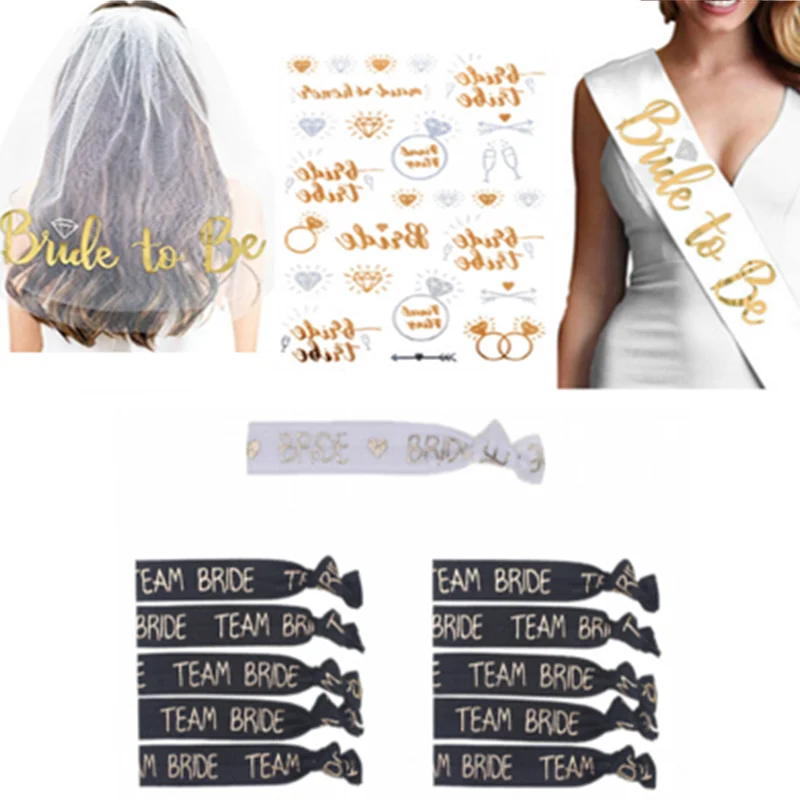 Золотая короткая свадебная фата для невесты пояс девичника вечеринки свадебный