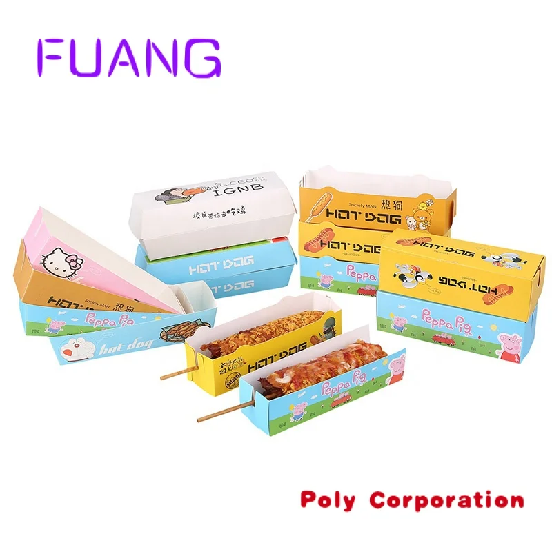 Custom Logo Printed Bubble Waffle Packaging Paper Box Hotdog Trays Containers Corn Dog Boxes