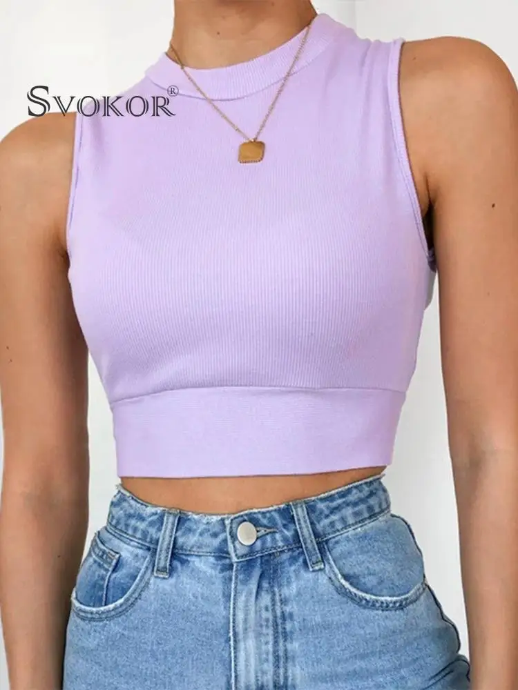 

SVOKOR Hollow Tops Women Sexy Lace-Up Halter Tank Solid Slim O-Neck Vest Lace-Up Vest Ribbed Crop Top Women Clothes