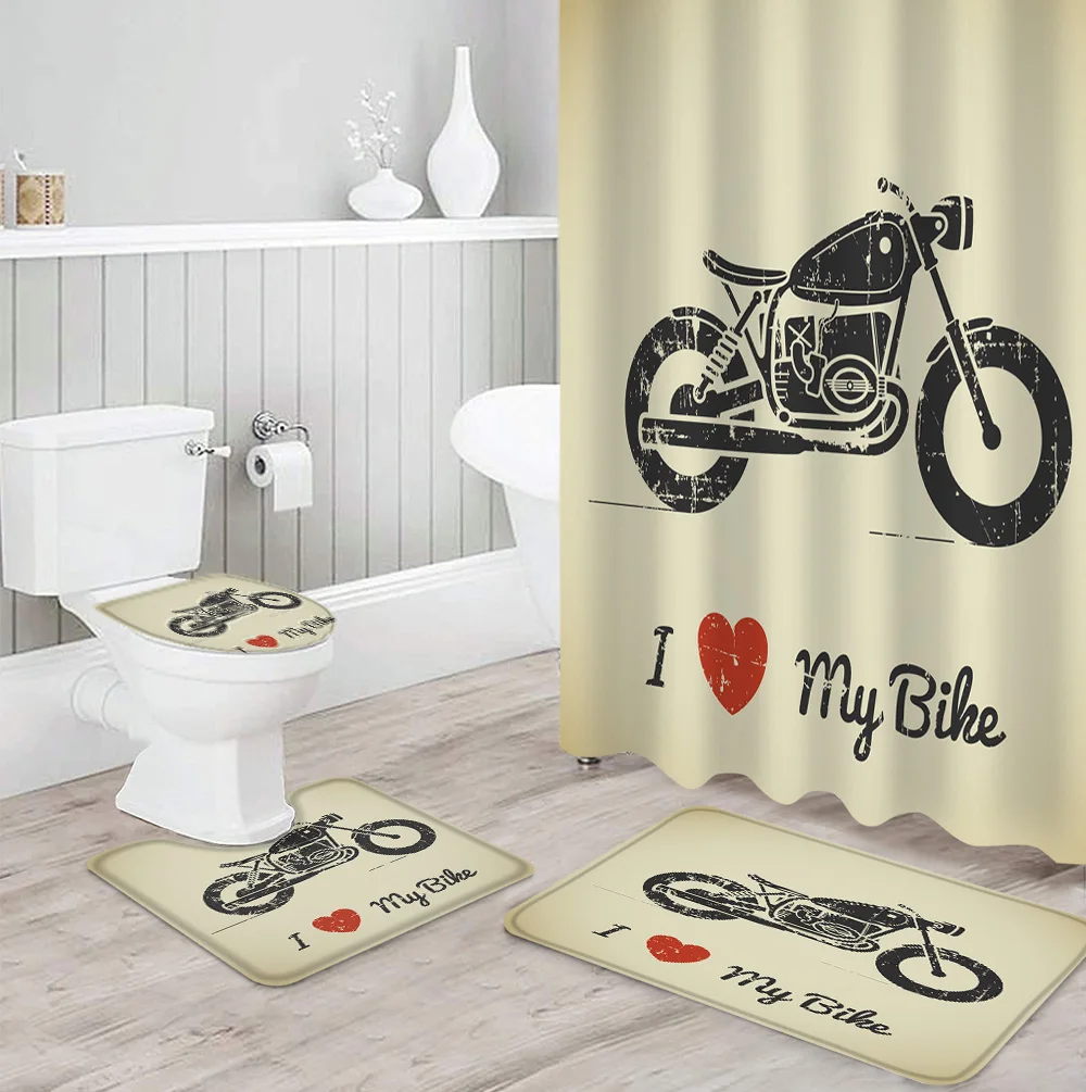 

Мотоциклетная занавеска для душа с принтом «I Love My Bike» в стиле ретро