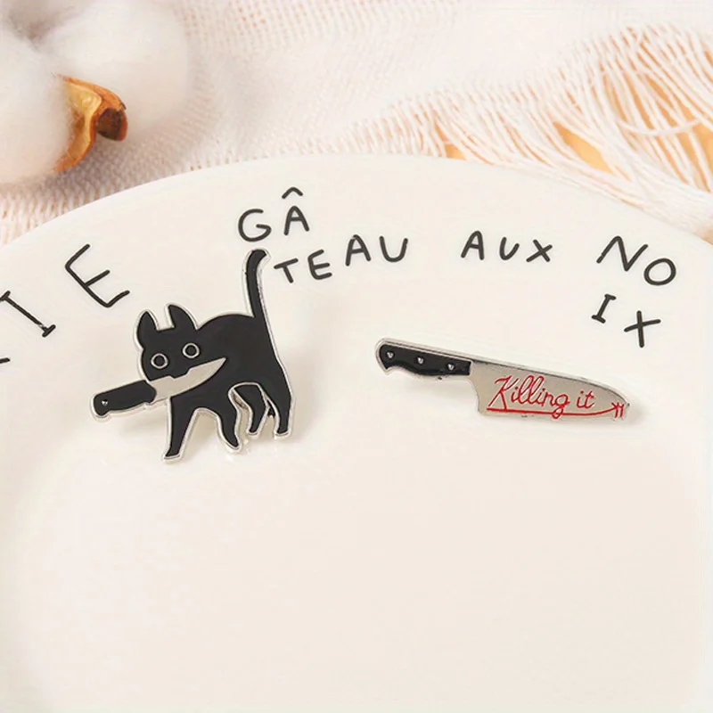 Модная забавная простая металлическая брошь в форме кинжала с рисунком черного