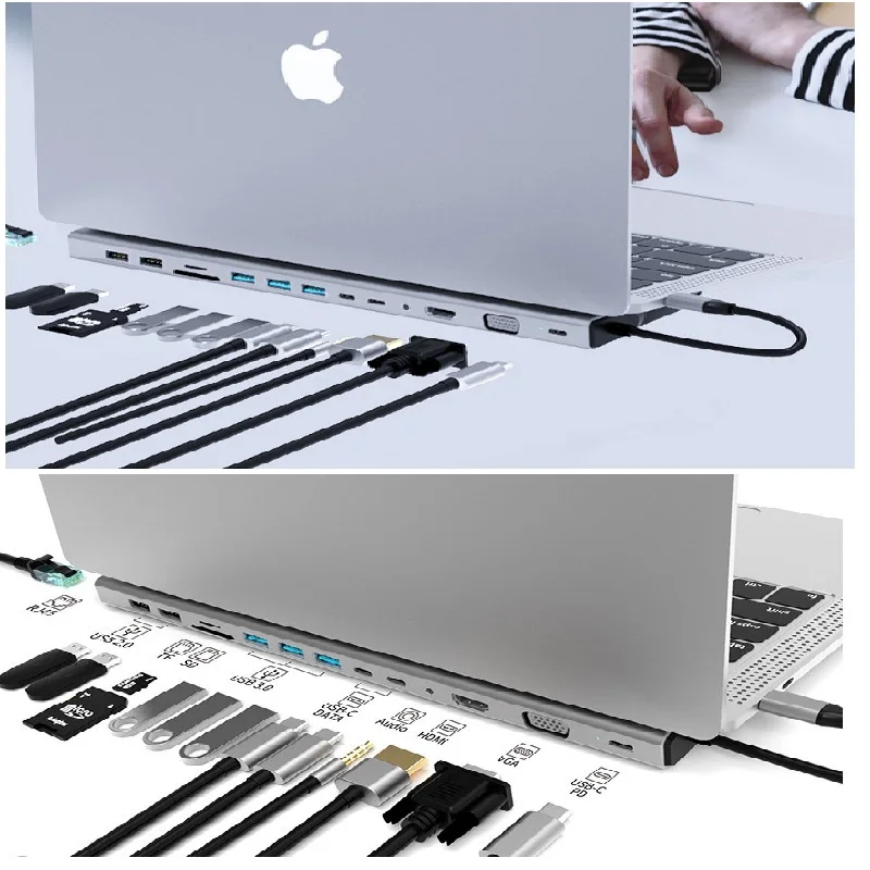 USB C HUB Type C to HDMI-compatible USB 3.0 Adapter 14 in 1 Type C HUB Dock for MacBook Pro Air USB C Splitter