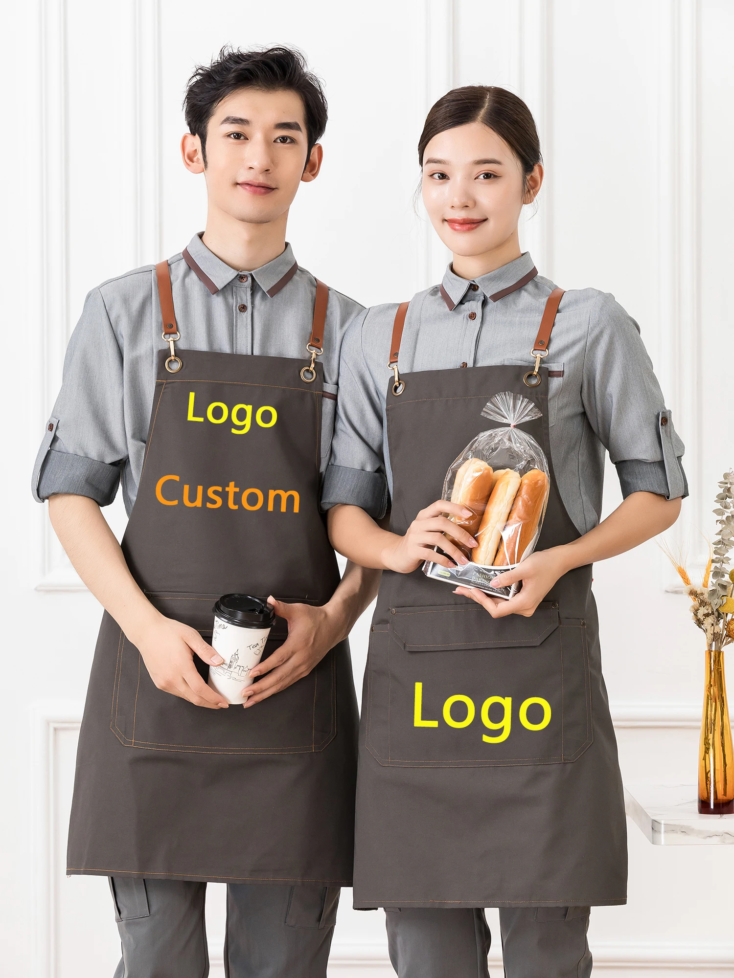 

New Fashion Canvas Aprons For Woman Men Kitchen Chef Work Apron For Grill Restaurant Bar Shop Cafes Beauty Nails Studios Uniform