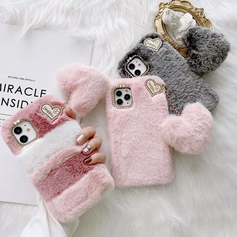 Luxury Fur Case For Xiaomi Redmi Note 10 Pro Max 9 S 8 7 6 Pro 9S 8T 9A 9C 8A 7A 6A 5A 4X TPU Warm Plush Shockproof Phone Cover