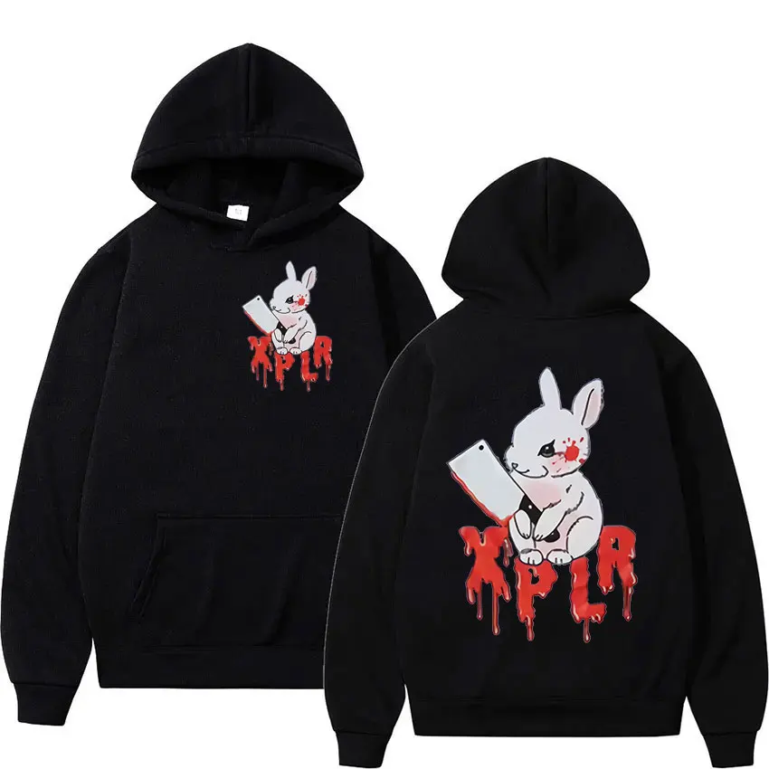 XPLR Rabbit Print Hoodie Sam and Colby Vintage Harajuku Pullover Sweatshirt Men Women Casual Fashion Oversized Hooded Streetwear