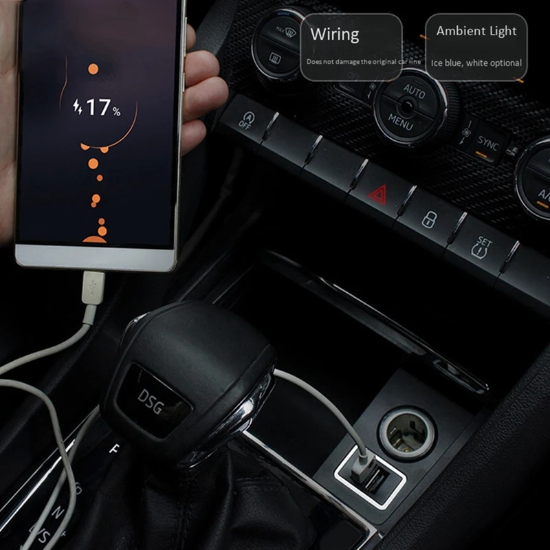 Автомобильное зарядное устройство с двумя USB-портами для Skoda Kodiaq 2017-2020