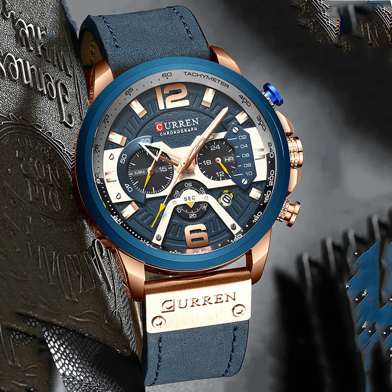 

CURREN Fashion Chronograph Wristwatch Casual Sport Watches for Men Quartz Top Brand Luxury Military Leather WristWatch Man Clock