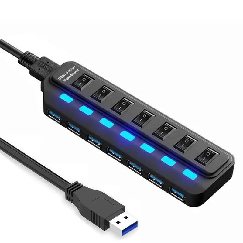 

Usb-хаб 3,0 сплиттер, 4/7-портовый USB-концентратор данных, оснащен отдельным переключателем ВКЛ/ВЫКЛ светильник кой, подходит для ноутбуков