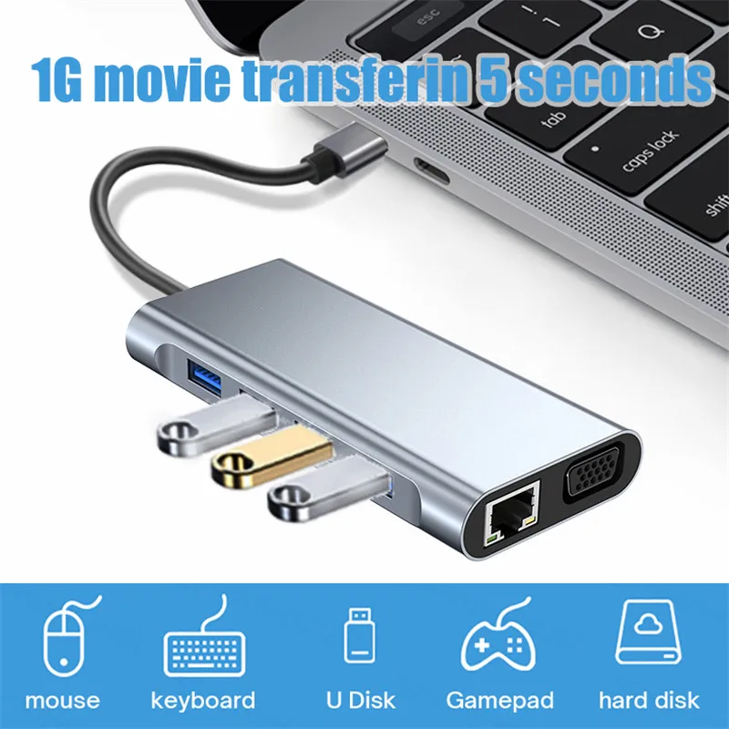USB-концентратор тип 11 в 1 4K Hdmi Vga RJ45 Lan Ethernet Sd/Tf 3 5 мм |