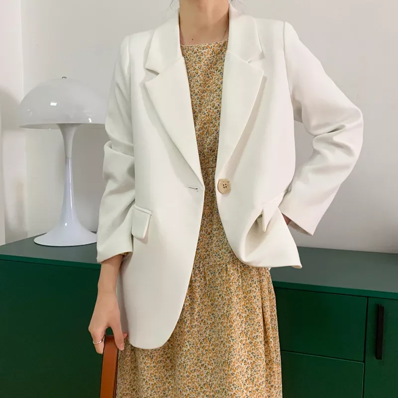 

New in 2022 New Women Spring Coat Turn Down Collar White Blazer Feminino Vintage Ladies Coat Casaco Feminino Tops For Women Clot