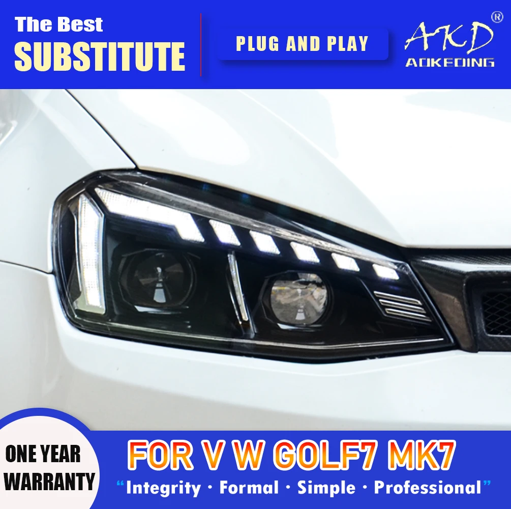 AKD رئيس مصباح ل VW Golf 7 LED العلوي 2013-2017 Golf7 المصابيح الأمامية جولف 7 DRL بدوره إشارة عالية شعاع الملاك العين العارض عدسة