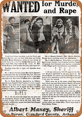 Металлическая вывеска 7 x 10 — плакат Бонни и Клайда 1934 года винтажный вид