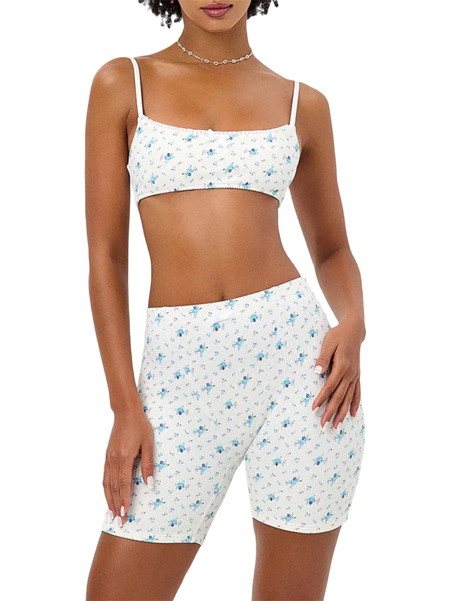 

Louatui Women Summer 2 Piece Knit Lounge Set Y2K Crop Tops Skinny Tee Shirt High Waist Shorts Loungewear