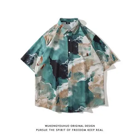 

Мужская и женская рубашка с принтом, летняя уличная рубашка с принтом краски, 2023