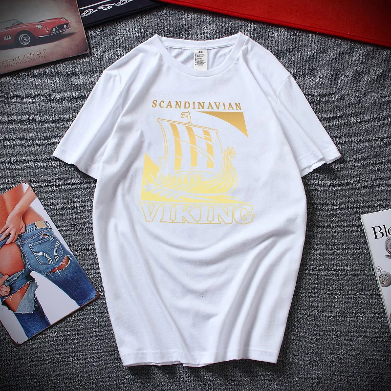 

New 100% High Quality Cotton T-Shirts Summer Men's Viking Pattern Collection Printed Short Sleeves Sports Casual Simple Oversize