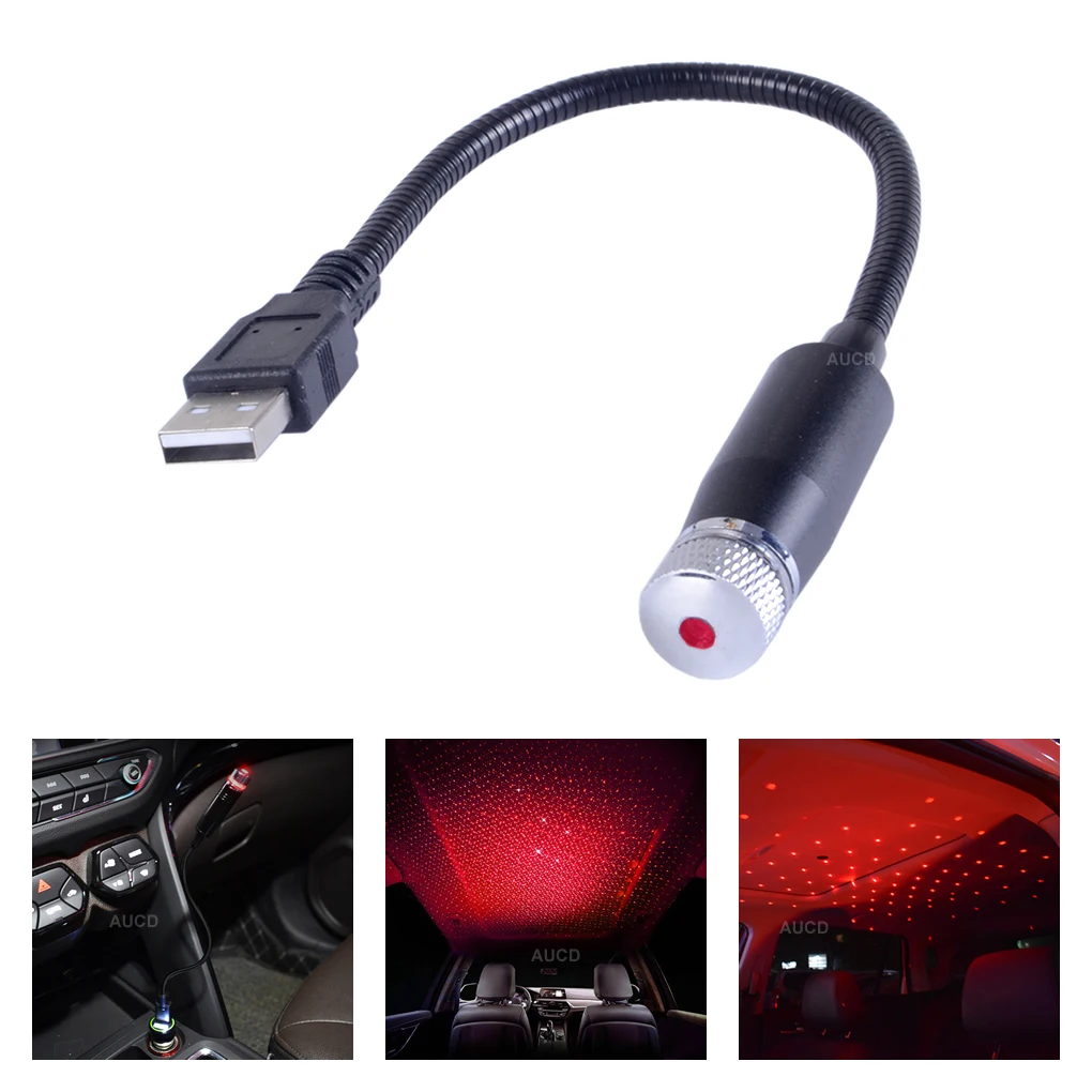 100mW 180mm/7inch Red Adjustable Night Lights Car Roof Ceiling Interior Laser Ambient Lights USB Starry Lamp DJ Stage Lighting