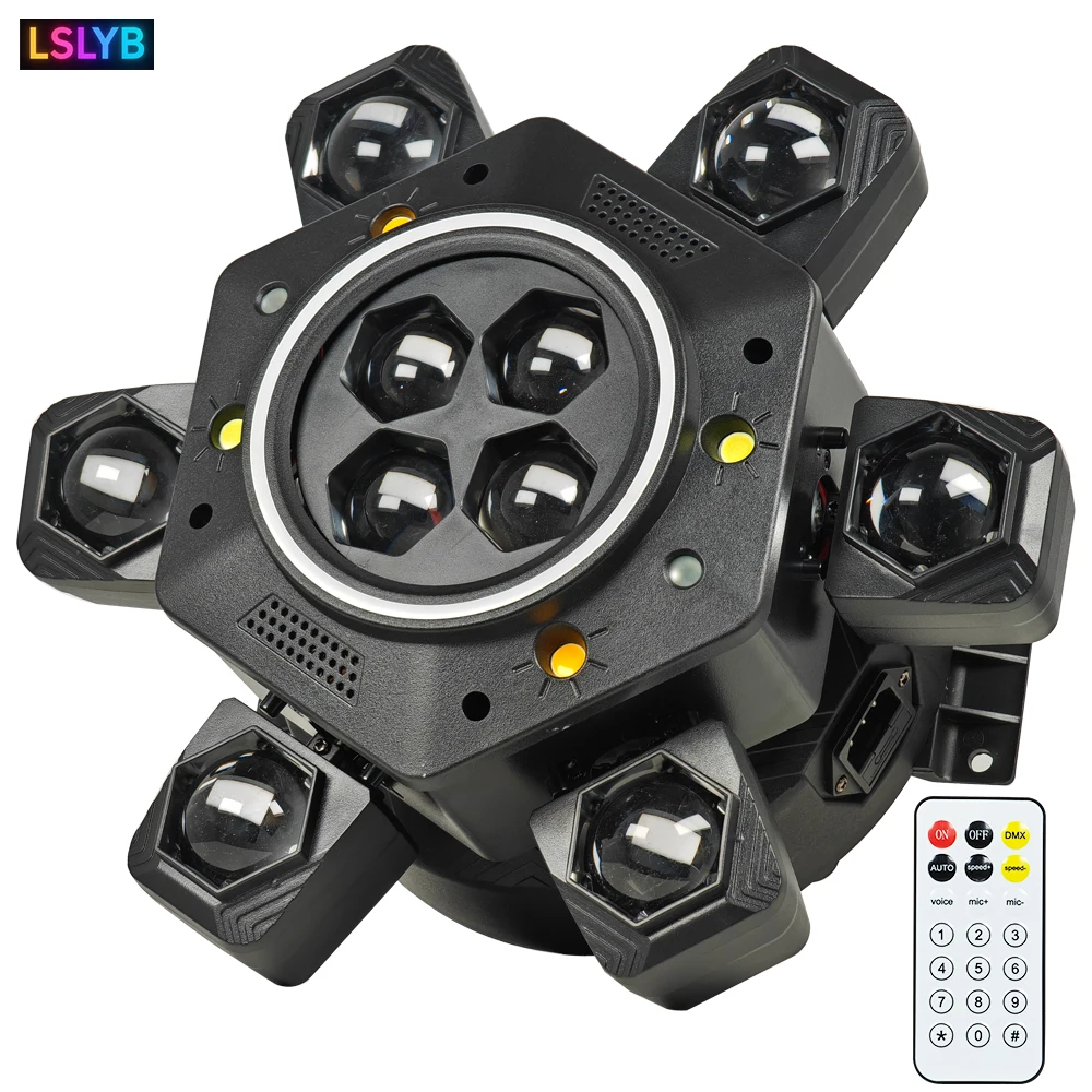 

180 Вт 6-ручечный диско-лучевой светильник Bee Eye, вращающийся сценический светильник DMX512 RGBW, луч + RG-лазер + белая/теплая белая вспышка + RGB световая полоса