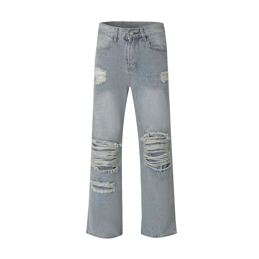 2023 Vintage Denim Pants Men Streetwear Retro Ripped Hole Denim Pant Jeans HipHip Casual Joggers Trousers Jeans