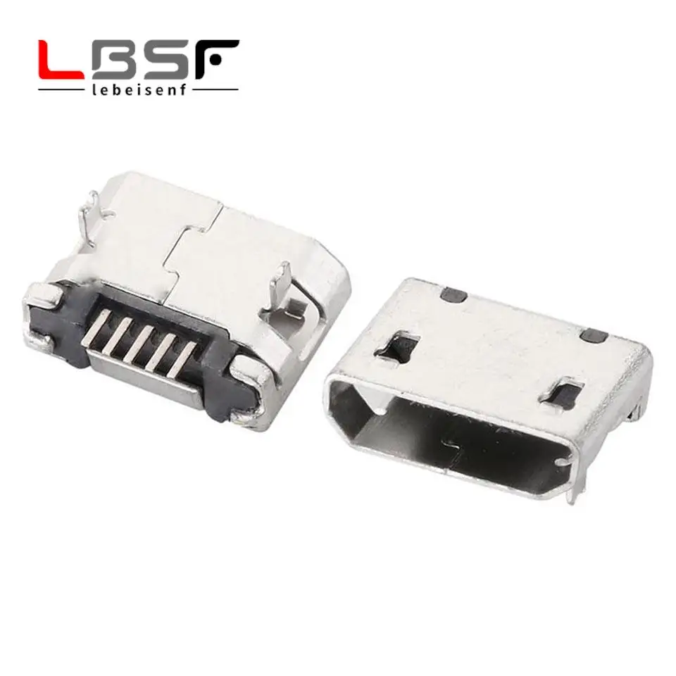 

100 pcsMicro usb 5P Female Base B Socket 6.4mm long needle pillarless endless flat port charging female base connector