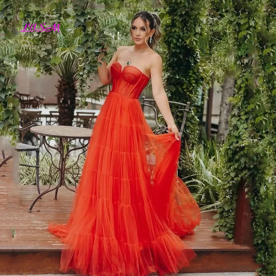 

New Prom Dresses Sweetheart Neck Exposed Boning Women Formal Evening Gowns Lacing Back Wedding Party Robe De Soiree