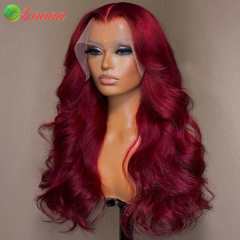 5x5 Lace Closure Wig Ombre Cherry Red 13x4Transparent Lace Frontal Human Hair Wigs Pre-Plucked Brazilian Body Wave Wig For Women