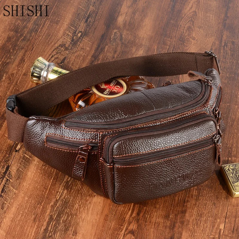 Luxury Genuine Leather Waist Bag Business  Men's Bag Casual Cowhide Chest Bag Pocket Multifunctional Large Capacity Waist Pack