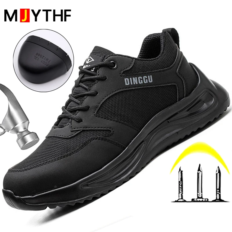 

Lightweight Men Safety Shoes Black Work Sneakers Steel Toe Cap Anti-smash Protective Shoes Anti-puncture Security Male Boots