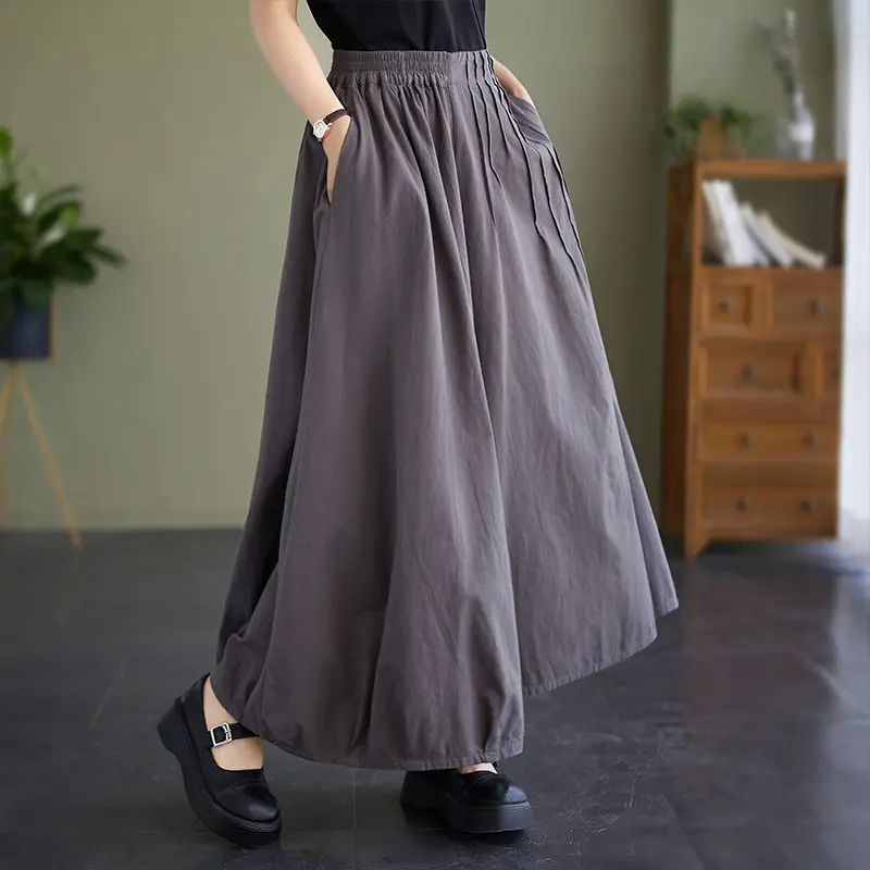 

Повседневные широкие брюки с завышенной талией для женщин, новинка 2023, летние хлопковые плиссированные облегающие брюки в ретро стиле, свободного кроя, Z1447