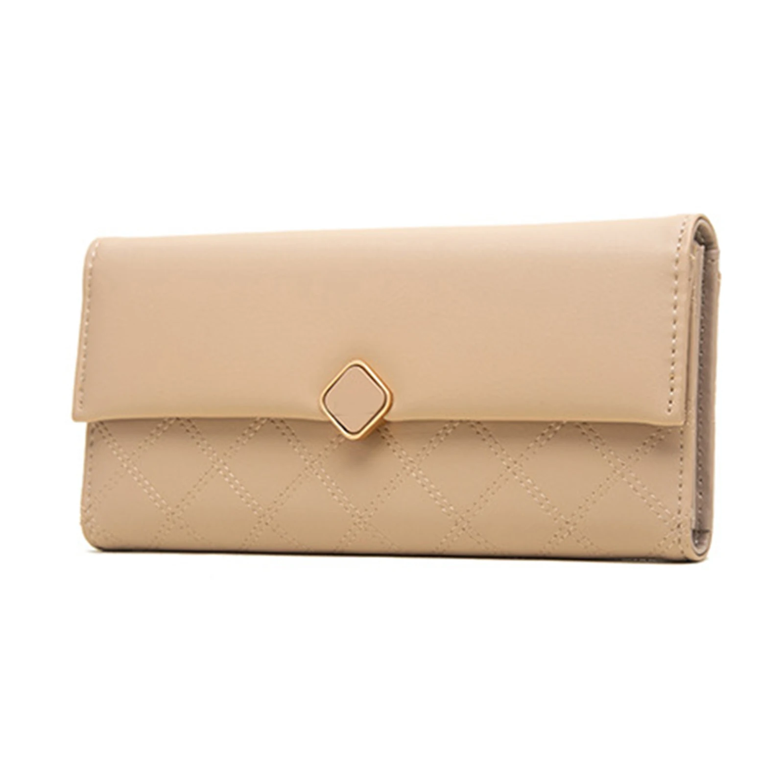 Mid-length Wallet Women's Three-fold Bag Korean Version Of PU Coin Purse Geometric Buckle Large-capacity Clutch Bag Handbags