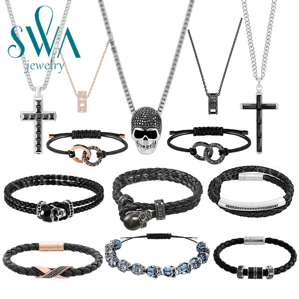 

Swa рождественские подарки на новый год 2022 Модный женский ювелирный магазин ювелирные изделия с австрийскими кристаллами мужской кожаный браслет с черепом ожерелье