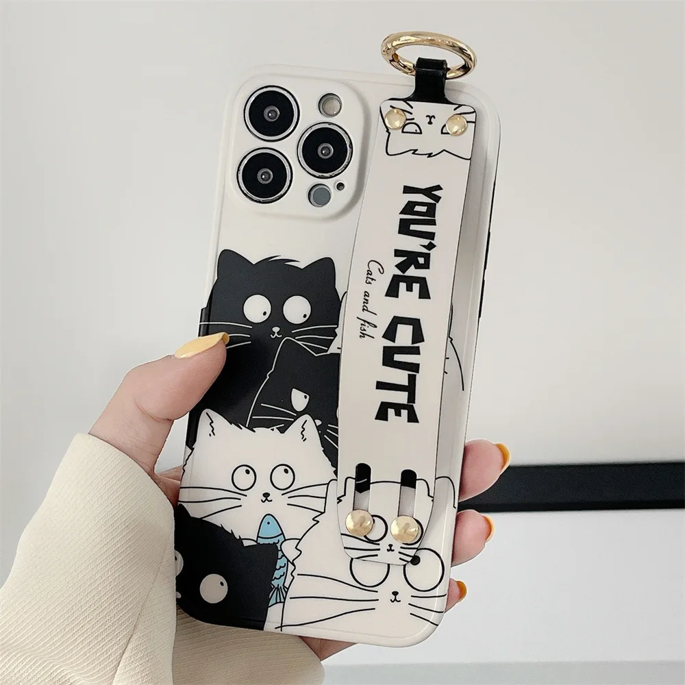 

PG-CY-176 For IPhone7 8 Plus Case Black White Cat Cover for IPhone 11 12 13 Pro X XR XS Max Shockproof Phone Case IPhone 13 Case