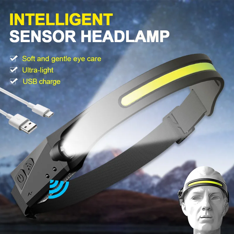

LED Sensor Headlamp Camping Fishing Search Light Head Flashlight Rechargeable Powerful Head Lamp Front Lanterns Headlights