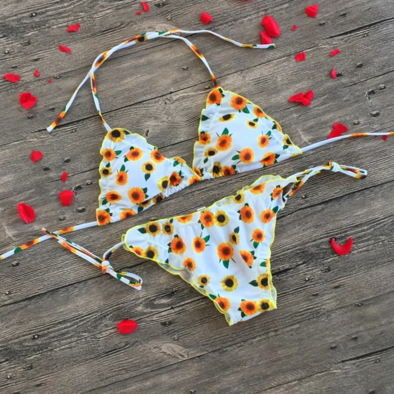 

Sunflower Printed Bikini Set Sexy Swimwear Women 2022 Mujer Push Up Padded Biquini Bathers Bandage Bathing Suit Swimsuit Bikini