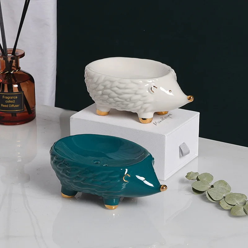 

Nordic Simple Wind Hedgehog Cute Soap Box Household Drain Soap Dispenser Toilet Decorative Ceramics Dish Bathroom Accessories