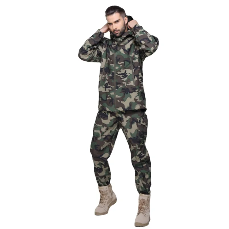 Camouflage TAD Shark Skin Soft Shell Plush Thickened Windproof, Waterproof and Warm Tactical Training Outdoor Assault Suit