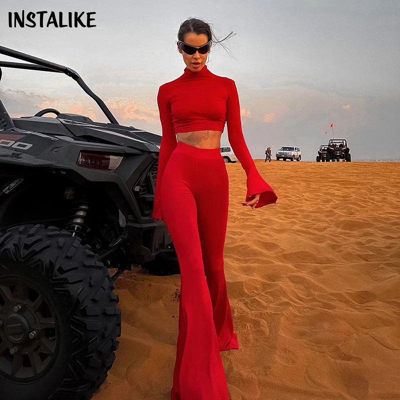 Женский элегантный брючный комплект InstaLike узкие брюки с длинным рукавом