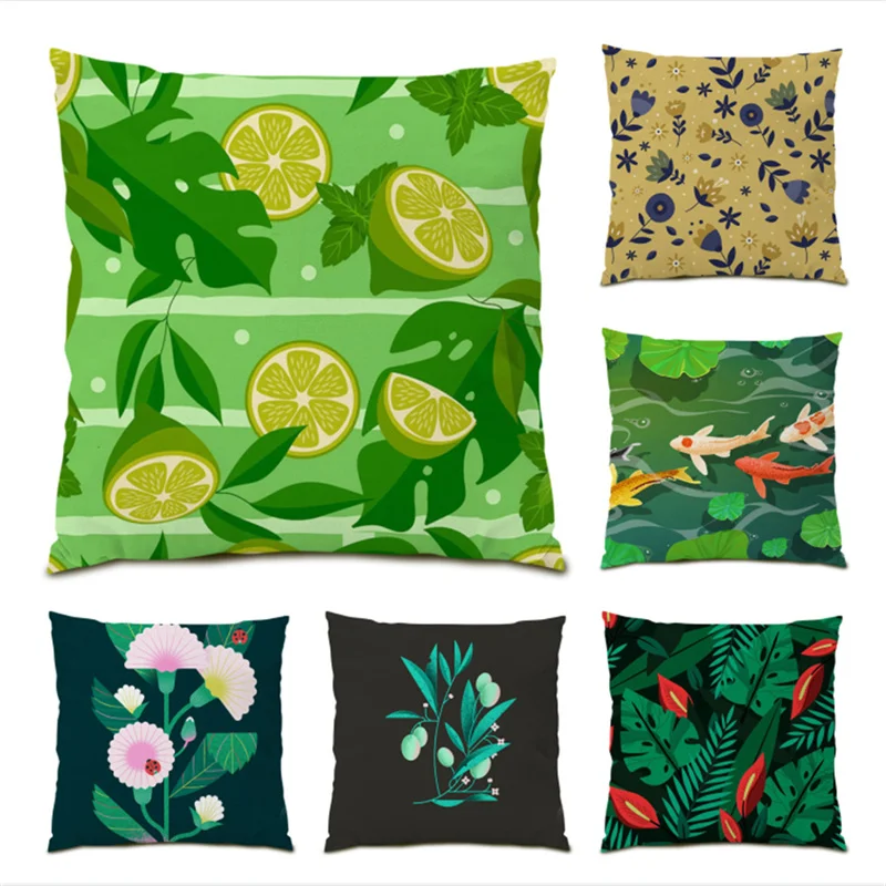 

Velvet Decoration Home Decor Polyester Linen Flower Pillow Covers Decorative Cushion Flower Leaves Pattern Leaf Pillowcase E0738
