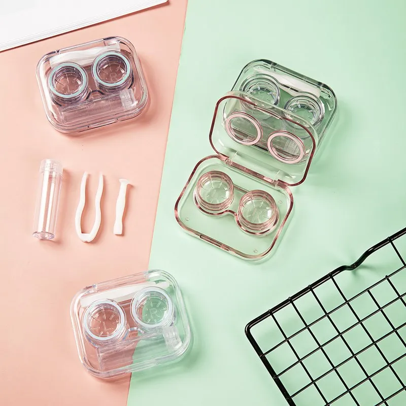 Caja de lentes de contacto portátil para mujer, juego de contenedor de pinzas transparentes de succión, estuche de lentes de contacto de viaje, nuevo estilo