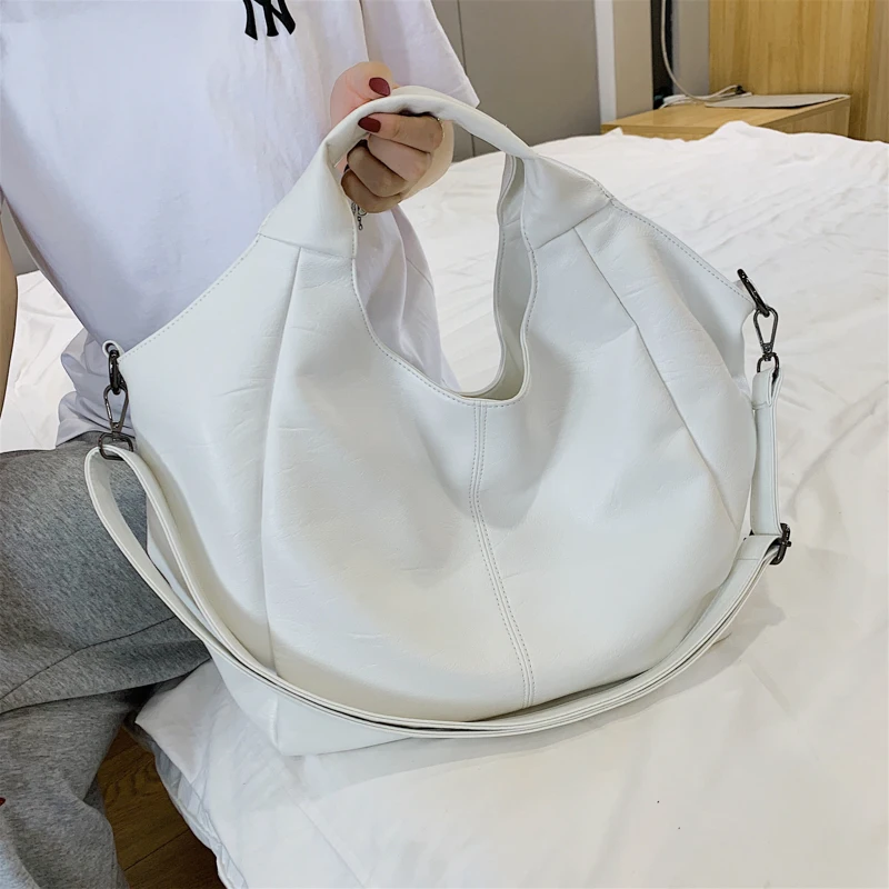 

Big White Women's Hobos Tote Bag Large Capacity Handbags Luxury Leather Shoulder Bag New Female Unique Shopper Messenger Bag Sac
