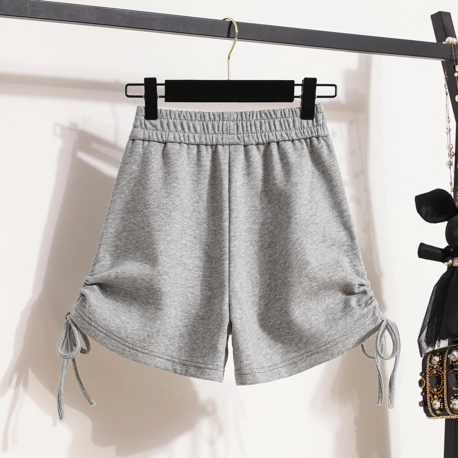 High Waist Hot Shorts Women For Summer Side Ruched Drawstring Lady Fashion Short Pants Stretch Slim Fit Casual Wear Bottom S-2XL