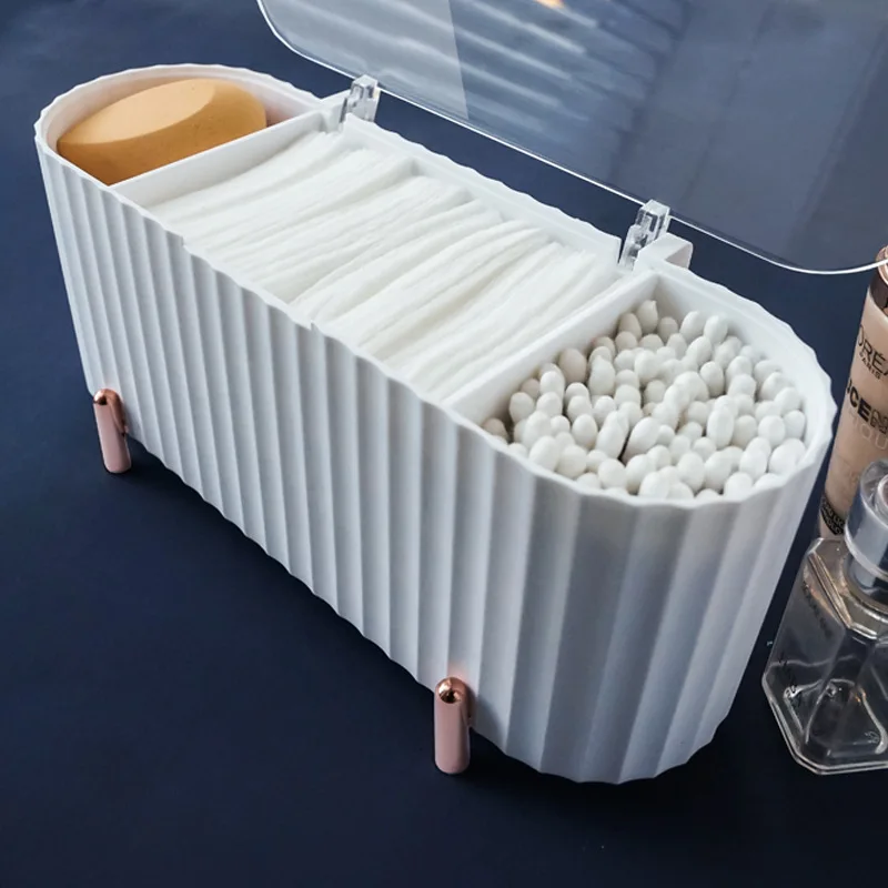 

Desktop Storage Box Dustproof Storage Box Transparent Cotton Swab with Lid Beauty Egg Sorting Cosmetic Storage Box