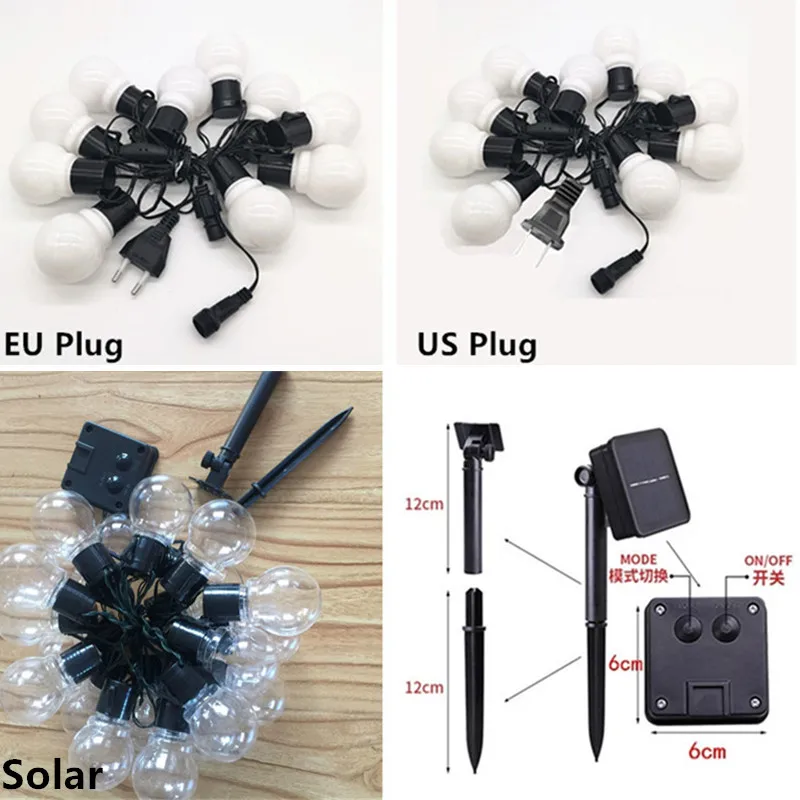 LED EU/US Solar String Lights Christmas Decoration Light Bulb Waterproof Patio Lamp Holiday Street Garland Outdoor Garden Decor | Освещение