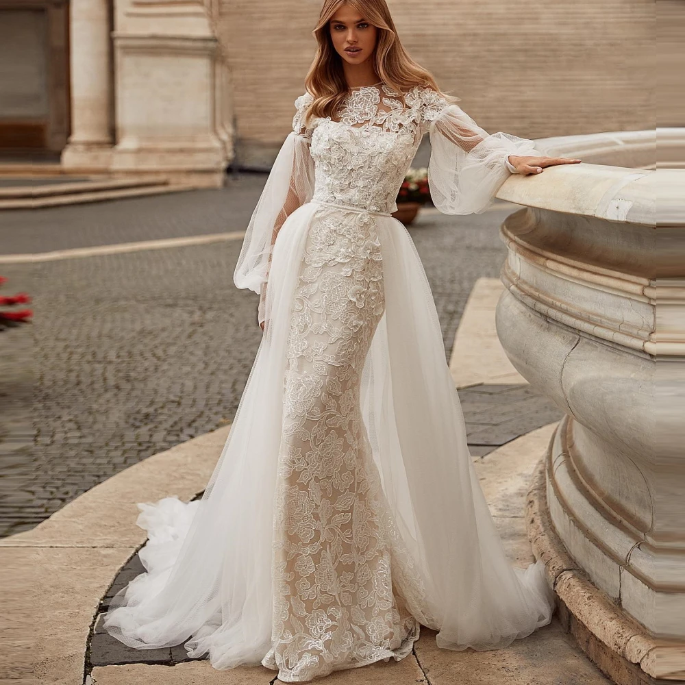 

Molisa Bohemian Wedding Dress Puffy Sleeves Boat Neck Mermaid Bride Dresses for Women 2023 Free Shipping Country Bridal Gown