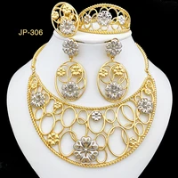 gold color jewelry sets large necklace and earrings designed for beautiful noble women free shipping wedding party prom jewelry